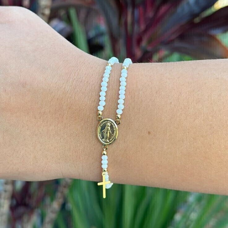 Pulseira Terço Cristal – Fé e Elegância em Cada Detalhe