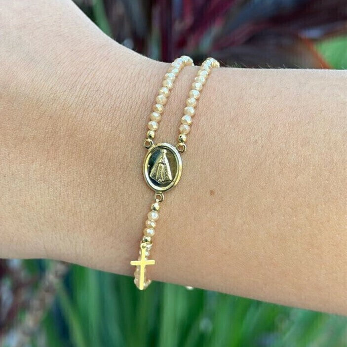 Pulseira Terço Cristal – Fé e Elegância em Cada Detalhe