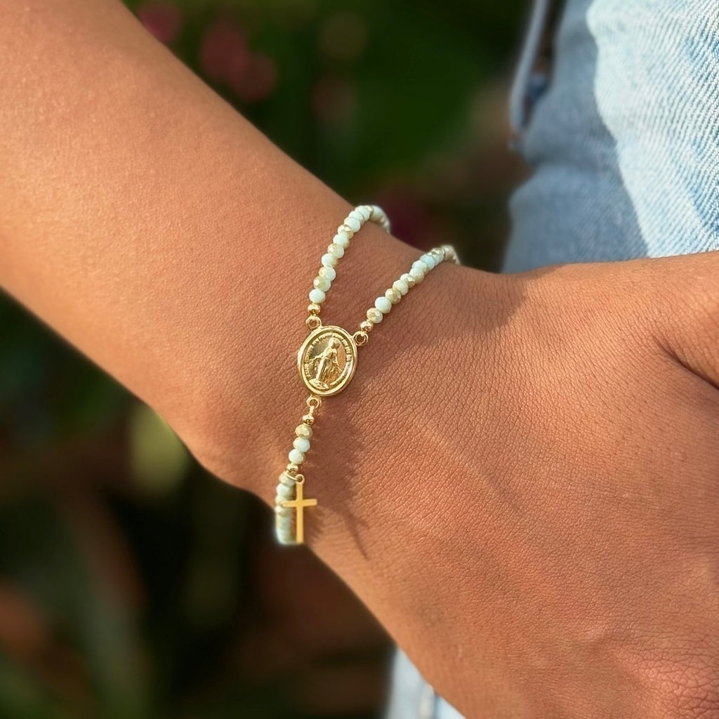 Pulseira Terço Cristal – Fé e Elegância em Cada Detalhe